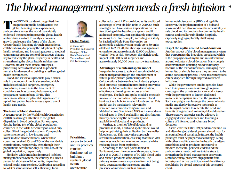 4th Jan 2024 Editorial Statecraft   Strengthening Global Health Architecture Through Enhanced Blood Management 